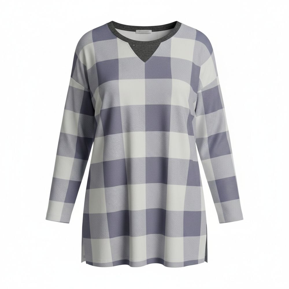 Women's Long Sleeve Plaid Checkered  High-low Tunic - NWOT